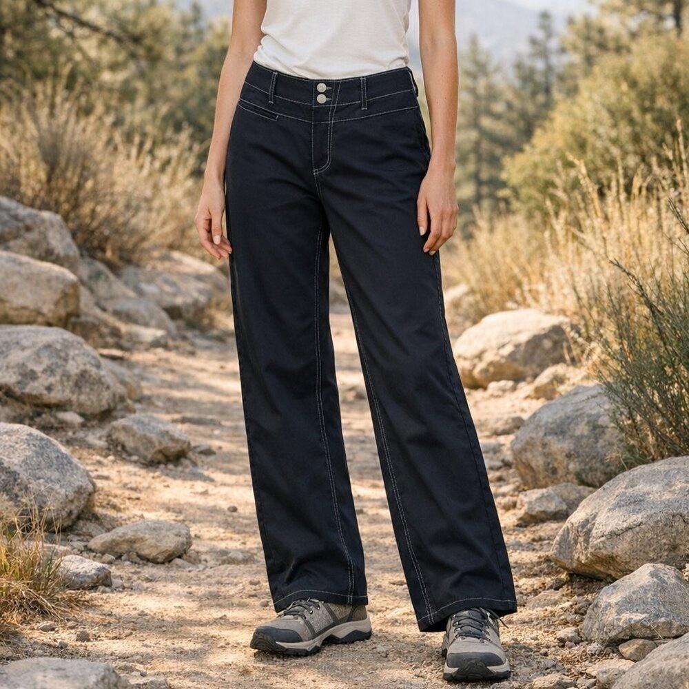 Kathmandu Black Twill Hiking Outdoor Mid Rise Straight Leg Pants Womens SZ 10